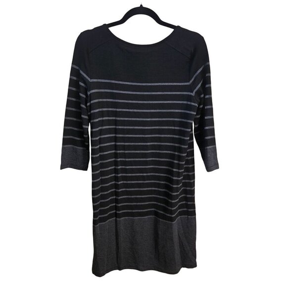 Hilary Radley NWT Black Gray Striped Stretch Knit Sheath Dress Size M - Picture 3 of 9